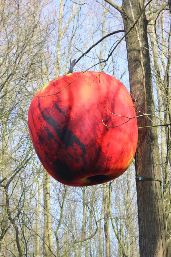 2m Pop Art apple hanging in the woods